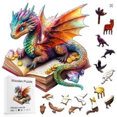 Holzpuzzle farbiger Drache Buch 3D