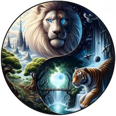 Holzpuzzle Löwe & Tiger Yin Yang